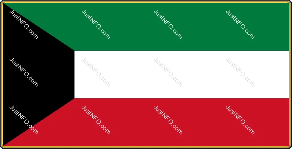 Kuwait National Flag – Symbol of Unity and Pride The official flag of Kuwait featuring horizontal bands of green, white, and red with a black trapezoid on the hoist side, symbolizing fertility, peace, sacrifice, and the struggles of the past